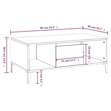 vidaXL Τραπεζάκι Σαλονιού Λευκό 90x50x36,5cm Επεξεργασμένο Ξύλο 1 τεμ.