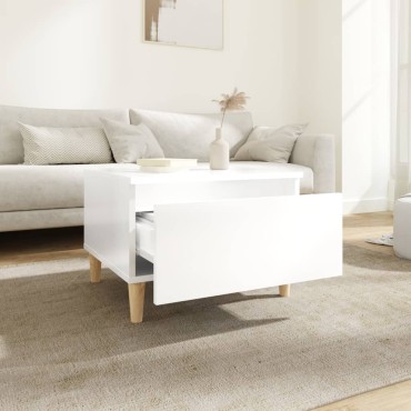 vidaXL Τραπέζι Βοηθητικό Γυαλιστ.Λευκό 50x46x35cm Επεξεργασμένο Ξύλο 1 τεμ.