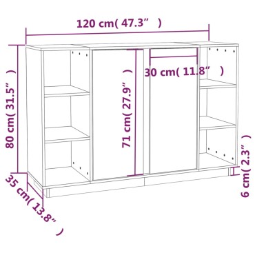 vidaXL Μπουφές 120x35x80cm από Μασίφ Ξύλο Πεύκου 1 τεμ.
