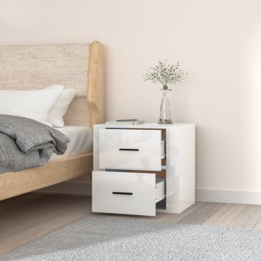 vidaXL Κομοδίνο Επιτοίχιο Γυαλιστερό Λευκό 50x36x47cm 1 τεμ.