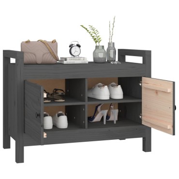 vidaXL Παγκάκι Χολ Γκρι 80x40x60cm από Μασίφ Ξύλο Πεύκου 1 τεμ.