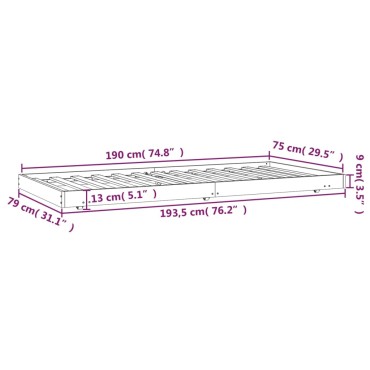 vidaXL Πλαίσιο Κρεβατιού Μαύρο 75 x 190 εκ. από Μασίφ Ξύλο Πεύκου