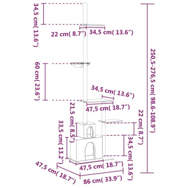 vidaXL Γατόδεντρο Πάτωμα ως Οροφή Κρεμ 250,5 - 276,5 εκ.