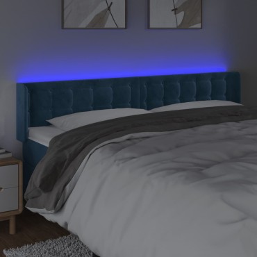 vidaXL Κεφαλάρι Κρεβατιού LED Σκούρο Μπλε 203x16x78/88cm Βελούδινο 1 τεμ.
