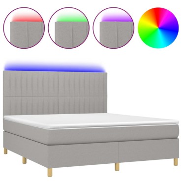vidaXL Κρεβάτι Boxspring με Στρώμα & LED Αν.Γκρι 160x200εκ. Υφασμάτινο