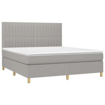 vidaXL Κρεβάτι Boxspring με Στρώμα & LED Αν.Γκρι 160x200εκ. Υφασμάτινο