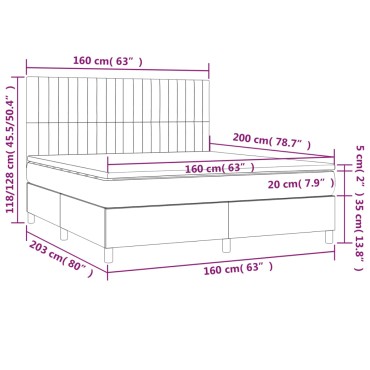 vidaXL Κρεβάτι Boxspring με Στρώμα & LED Αν.Γκρι 160x200εκ. Υφασμάτινο