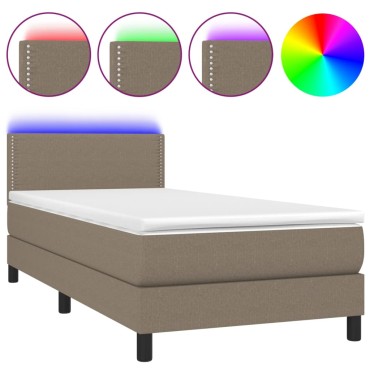 vidaXL Κρεβάτι Boxspring με Στρώμα & LED Taupe 90x190 εκ. Υφασμάτινο