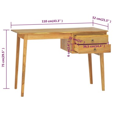 vidaXL Γραφείο με 2 Συρτάρια 110x52x75cm από Μασίφ Ξύλο Teak 1 τεμ.