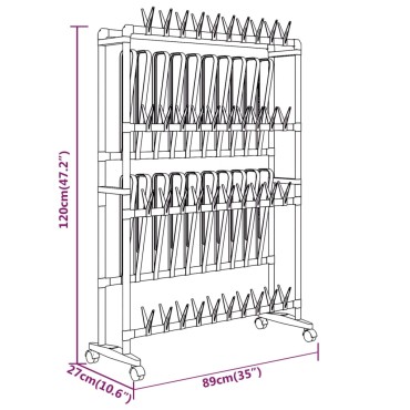 vidaXL Παπουτσοθήκη με Ρόδες Ασημί 89x27x120cm