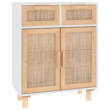 vidaXL Ντουλάπι Λευκό 60x30x75cm Μασίφ Πεύκο & Φυσικό Ρατάν 1 τεμ.