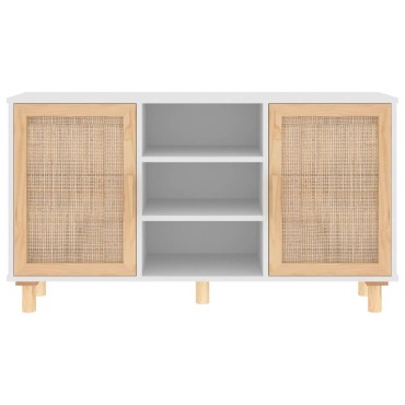 vidaXL Μπουφές Λευκός 105x30x60cm Μασίφ Πεύκο & Φυσικό Ρατάν 1 τεμ.