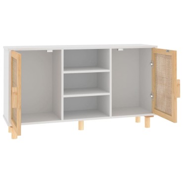 vidaXL Μπουφές Λευκός 105x30x60cm Μασίφ Πεύκο & Φυσικό Ρατάν 1 τεμ.