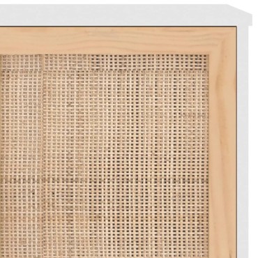 vidaXL Μπουφές Λευκός 105x30x60cm Μασίφ Πεύκο & Φυσικό Ρατάν 1 τεμ.