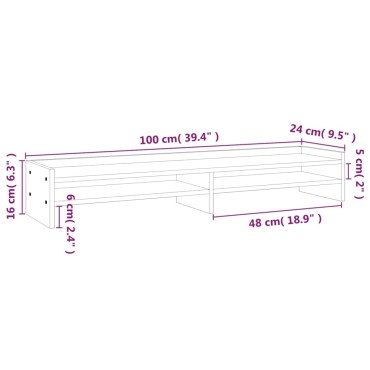 vidaXL Βάση Οθόνης Καφέ Μελί 100 x 24 x 16 εκ. από Μασίφ Ξύλο Πεύκου