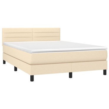 vidaXL Κρεβάτι Boxspring με Στρώμα & LED Κρεμ 140x200 εκ. Υφασμάτινο