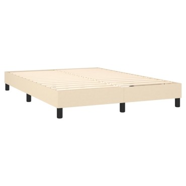 vidaXL Κρεβάτι Boxspring με Στρώμα & LED Κρεμ 140x200 εκ. Υφασμάτινο
