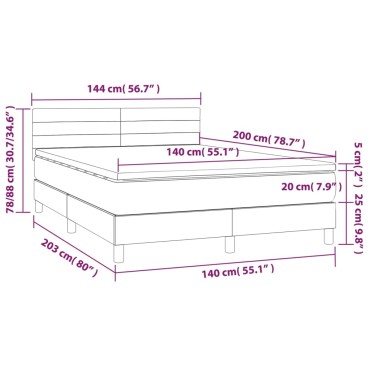 vidaXL Κρεβάτι Boxspring με Στρώμα & LED Κρεμ 140x200 εκ. Υφασμάτινο