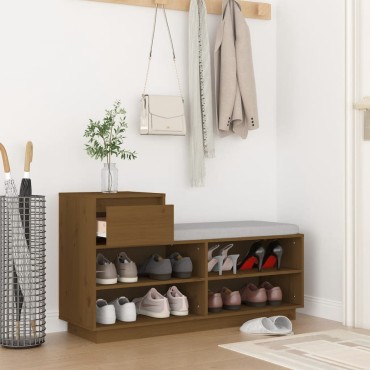 vidaXL Παπουτσοθήκη Καφέ Μελί 110x34x61cm από Μασίφ Ξύλο Πεύκου