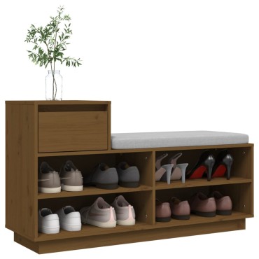 vidaXL Παπουτσοθήκη Καφέ Μελί 110x34x61cm από Μασίφ Ξύλο Πεύκου