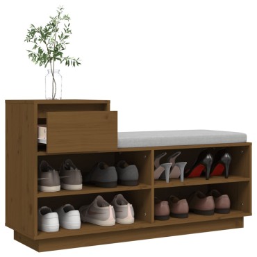 vidaXL Παπουτσοθήκη Καφέ Μελί 110x34x61cm από Μασίφ Ξύλο Πεύκου