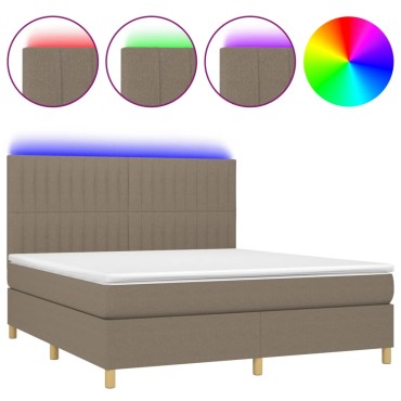 vidaXL Κρεβάτι Boxspring με Στρώμα & LED Taupe 180x200 εκ. Υφασμάτινο