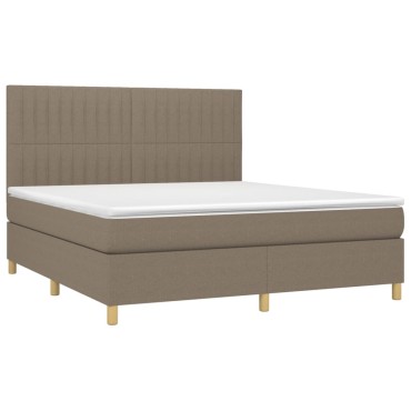 vidaXL Κρεβάτι Boxspring με Στρώμα & LED Taupe 180x200 εκ. Υφασμάτινο