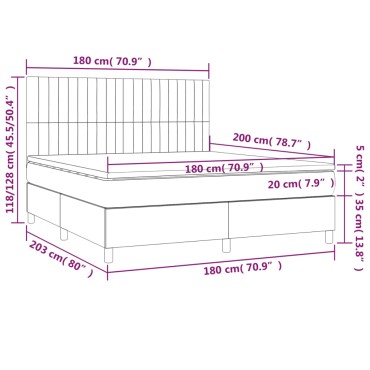 vidaXL Κρεβάτι Boxspring με Στρώμα & LED Taupe 180x200 εκ. Υφασμάτινο