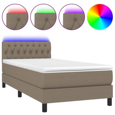 vidaXL Κρεβάτι Boxspring με Στρώμα & LED Taupe 90x200 εκ. Υφασμάτινο