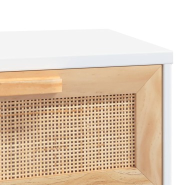 vidaXL Τραπέζι Κονσόλα Λευκό 80x30x75cm Μασίφ Πεύκο & Φυσικό Ρατάν 1 τεμ.