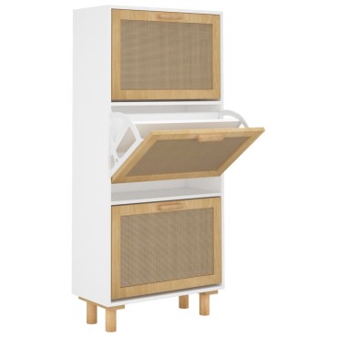 vidaXL Παπουτσοθήκη Λευκή 52x25x115cm Επεξεργασμένο Ξύλο&Φυσικό Ρατάν