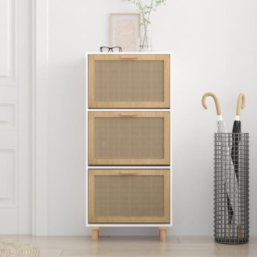 vidaXL Παπουτσοθήκη Λευκή 52x25x115cm Επεξεργασμένο Ξύλο&Φυσικό Ρατάν