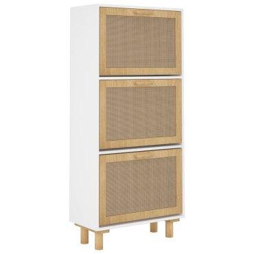 vidaXL Παπουτσοθήκη Λευκή 52x25x115cm Επεξεργασμένο Ξύλο&Φυσικό Ρατάν