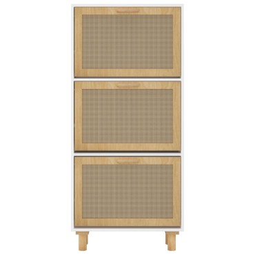 vidaXL Παπουτσοθήκη Λευκή 52x25x115cm Επεξεργασμένο Ξύλο&Φυσικό Ρατάν