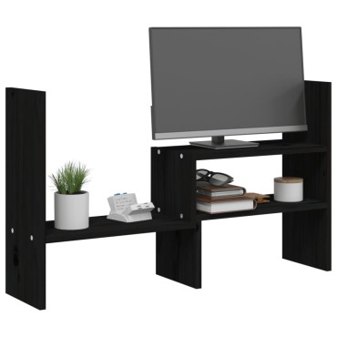 vidaXL Βάση Οθόνης Μαύρο (39-72)x17x43 εκ. από Μασίφ Ξύλο Πεύκου