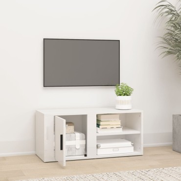 vidaXL Έπιπλο Τηλεόρασης Γυαλ. Λευκό 80x31,5x36cmΕπεξεργασμένο Ξύλο