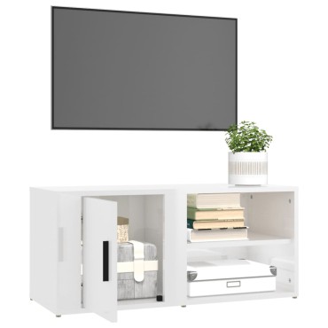 vidaXL Έπιπλο Τηλεόρασης Γυαλ. Λευκό 80x31,5x36cmΕπεξεργασμένο Ξύλο