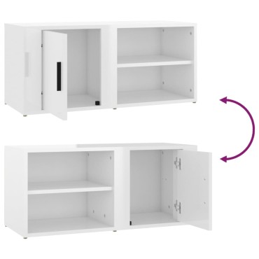 vidaXL Έπιπλο Τηλεόρασης Γυαλ. Λευκό 80x31,5x36cmΕπεξεργασμένο Ξύλο