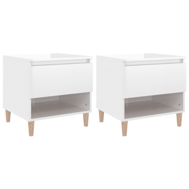 vidaXL Κομοδίνα 2 τεμ. Γυαλ.Λευκό 50x46x50cm από Επεξεργασμένο Ξύλο