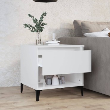 vidaXL Βοηθητικό Τραπέζι Γυαλιστ. Λευκό 50x46x50cm Επεξεργασμένο Ξύλο 1 τεμ.