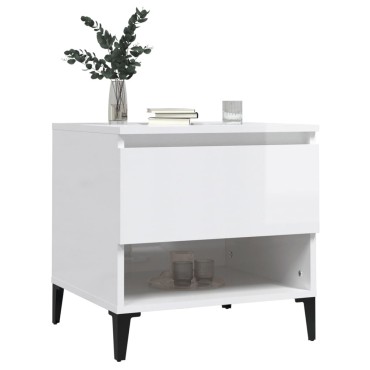 vidaXL Βοηθητικό Τραπέζι Γυαλιστ. Λευκό 50x46x50cm Επεξεργασμένο Ξύλο 1 τεμ.
