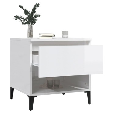 vidaXL Βοηθητικό Τραπέζι Γυαλιστ. Λευκό 50x46x50cm Επεξεργασμένο Ξύλο 1 τεμ.