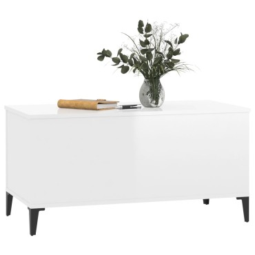 vidaXL Τραπεζάκι Σαλονιού Γυαλ. Λευκό 90x44,5x45cm Επεξεργ. Ξύλο 1 τεμ.