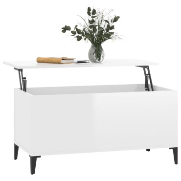 vidaXL Τραπεζάκι Σαλονιού Γυαλ. Λευκό 90x44,5x45cm Επεξεργ. Ξύλο 1 τεμ.