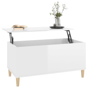 vidaXL Τραπεζάκι Σαλονιού Γυαλ. Λευκό 90x44,5x45cm Επεξεργ. Ξύλο 1 τεμ.