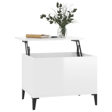vidaXL Τραπεζάκι Σαλονιού Γυαλ. Λευκό 60x44,5x45cm Επεξεργασμένο Ξύλο 1 τεμ.