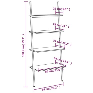 vidaXL Ραφιέρα Κεκλιμένη 4 Επιπέδων Μαύρη 64x34x150,5cm 1 τεμ.