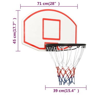 vidaXL Ταμπλό Μπασκέτας Λευκό 71 x 45 x 2 εκ. από Πολυαιθυλένιο