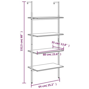 vidaXL Ραφιέρα Κεκλιμένη 4 Επιπέδων Μαύρη 64x35x152,5cm 1 τεμ.