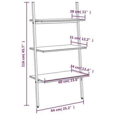 vidaXL Ραφιέρα Κεκλιμένη 3 Επιπέδων Μαύρη 64x34x116cm 1 τεμ.